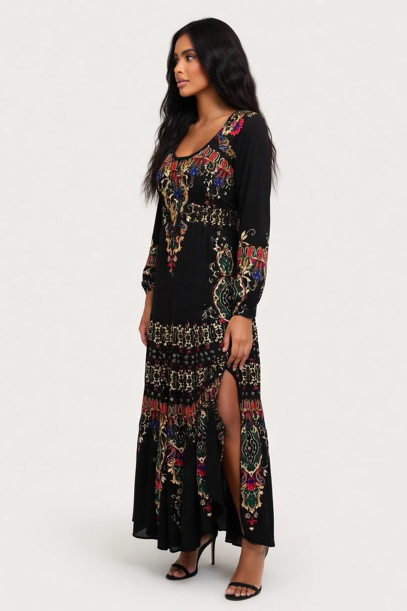 Printed U-Neck Maxi Dress — side view