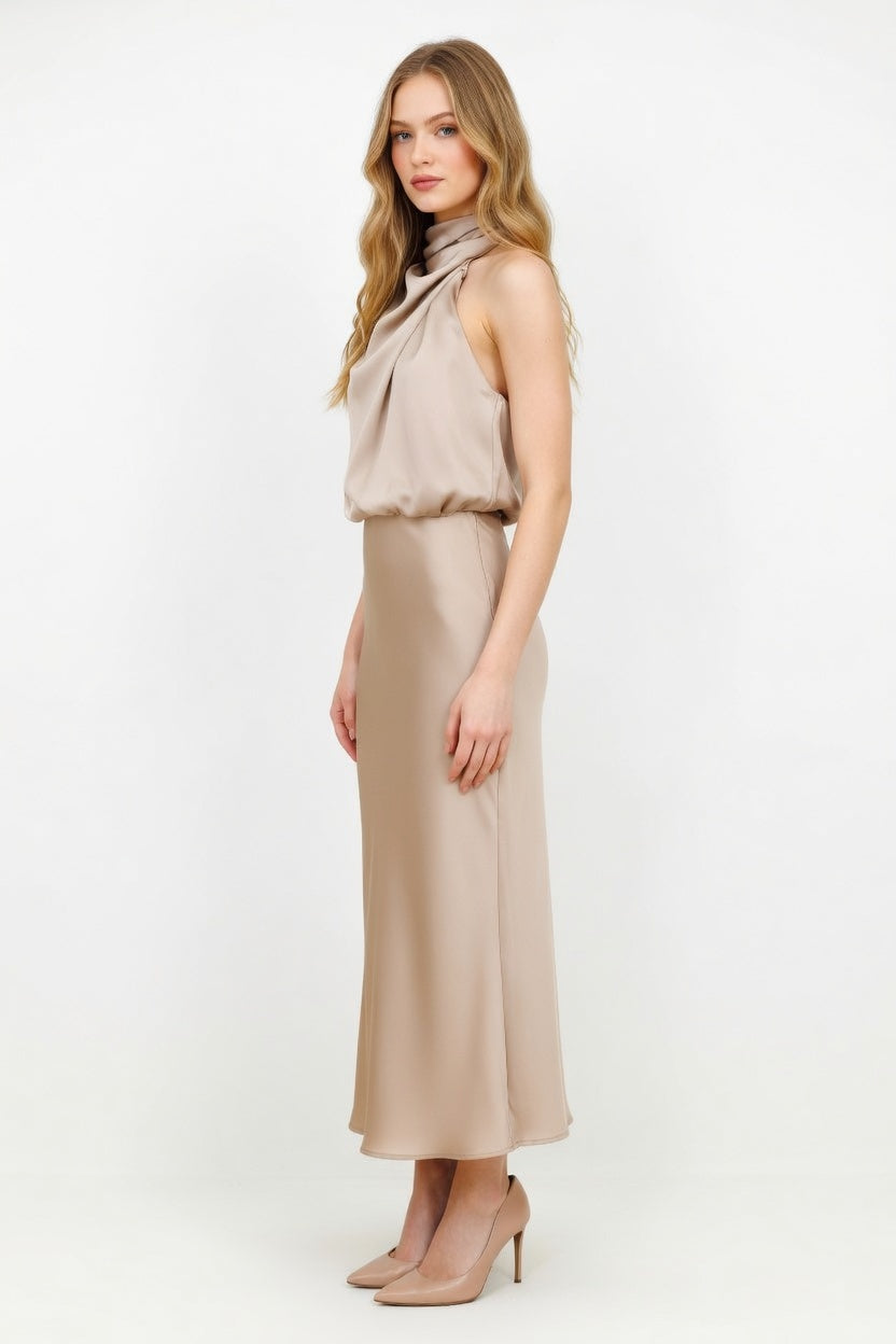 Sleeveless Satin Dress — side view