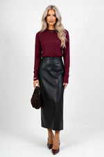Faux Leather Mini Skirt with Side Slit — Black