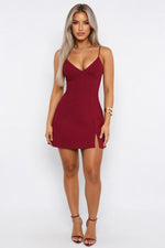 Knitted Halter Mini Dress — Burgundy