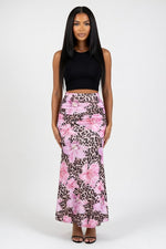 Fishtail Pleated Skirt — Leopard Floral