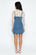 Distressed Denim Halter Dress — back view