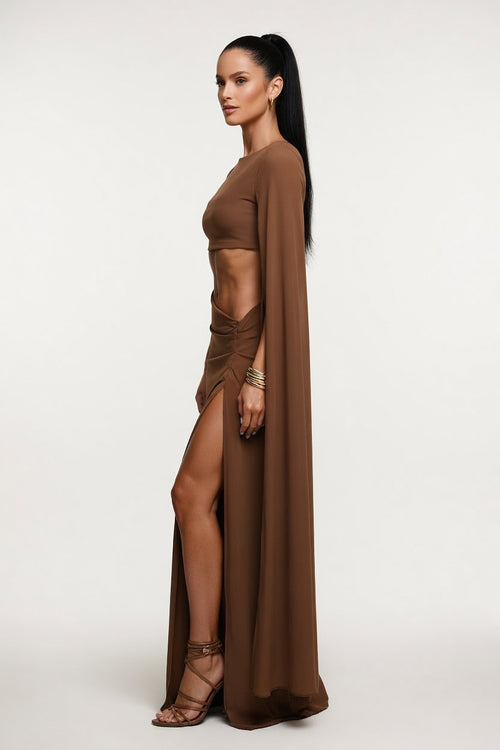 Draped Top & Hip-Length Skirt Co-ord — side view