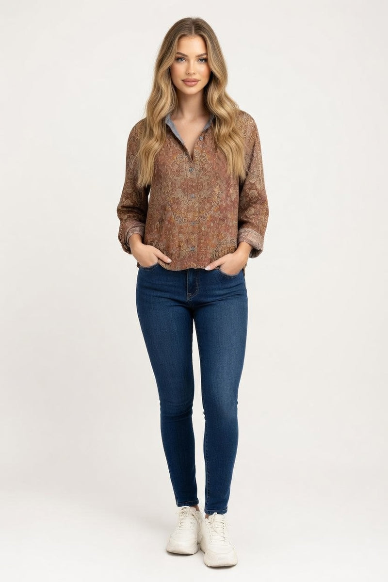 Printed Cotton-Blend Shirt — front view