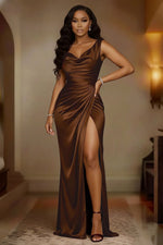 Satin Slip Dress — Dark Brown — colour variant