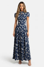 Printed Cut-Out Midi Dress — Blue