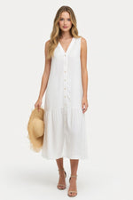 Linen V-Neck Maxi Dress — White