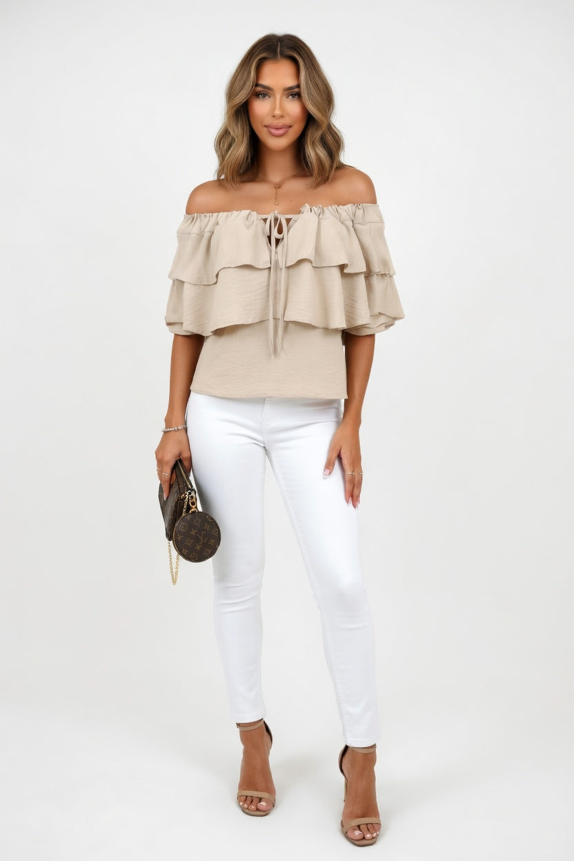 Off Shoulder Chiffon Top — front view