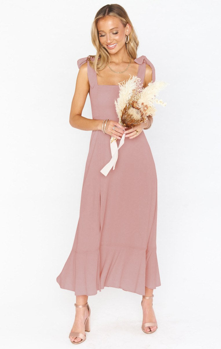 Lace-Up Ruffle Dress — Dark Pink — colour variant