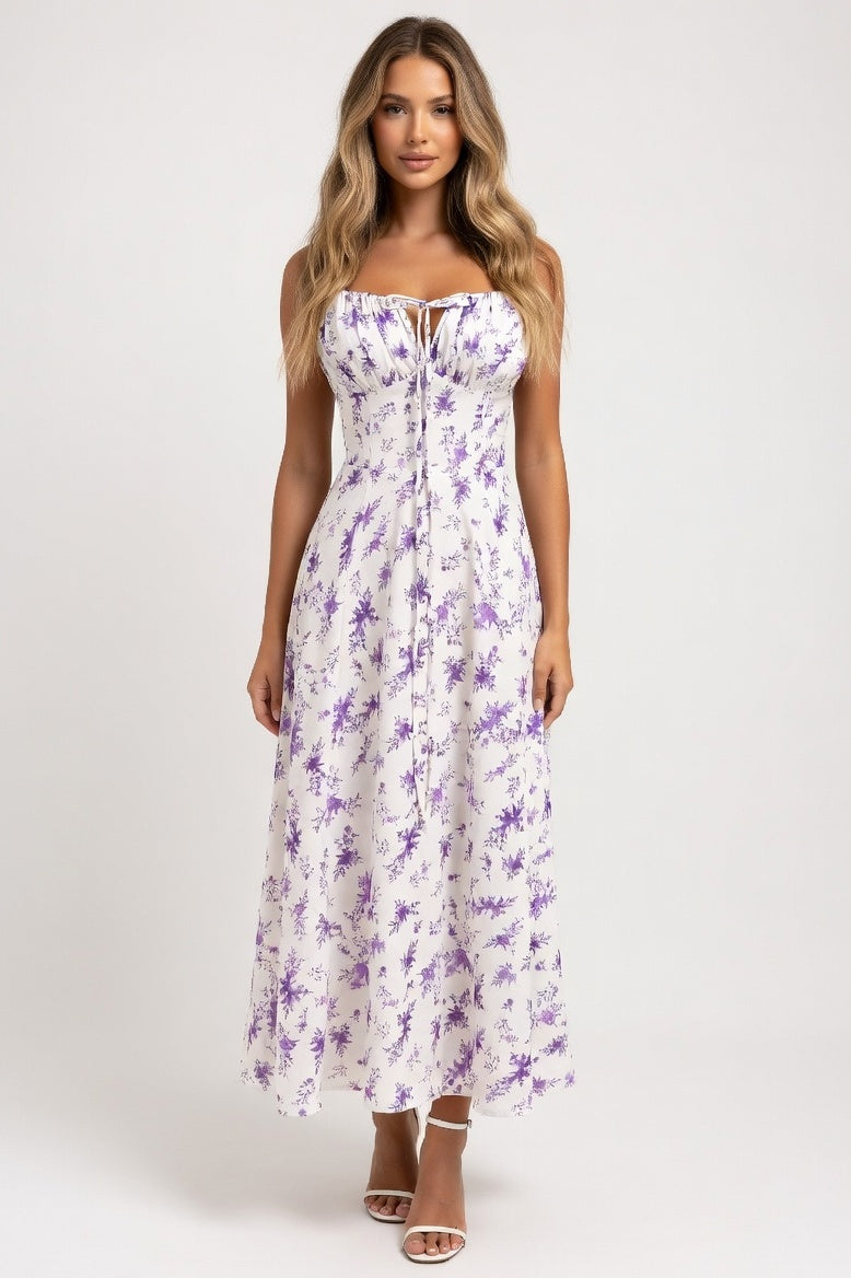Printed Halter Maxi Dress — Purple Print
