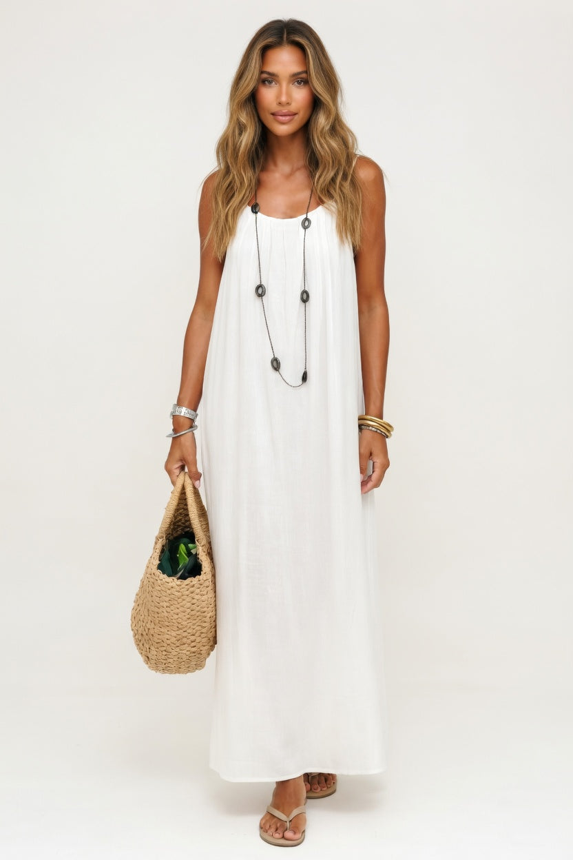Backless Halter Maxi Dress — White