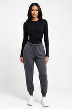 Ribbed Long Sleeve Fitted Top — Dark Grey