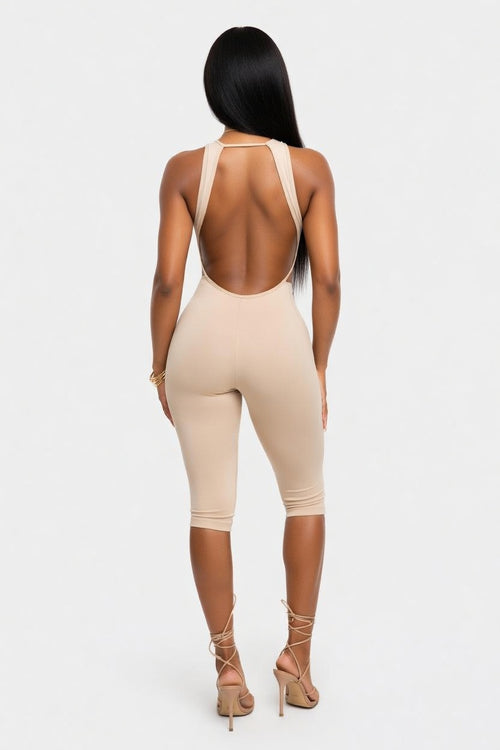 Plunge Neck Bodycon Jumpsuit — back view