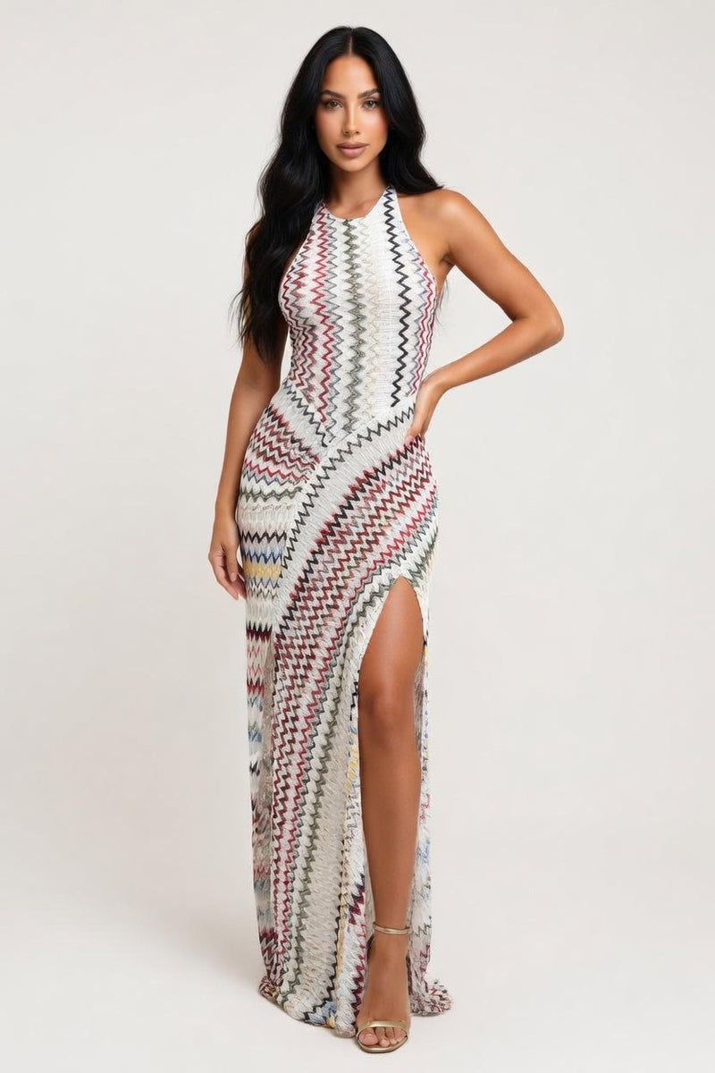 Halter Maxi Dress with Back Cutout — front view