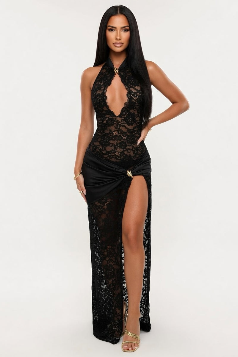Lace High Slit Dress — front view
