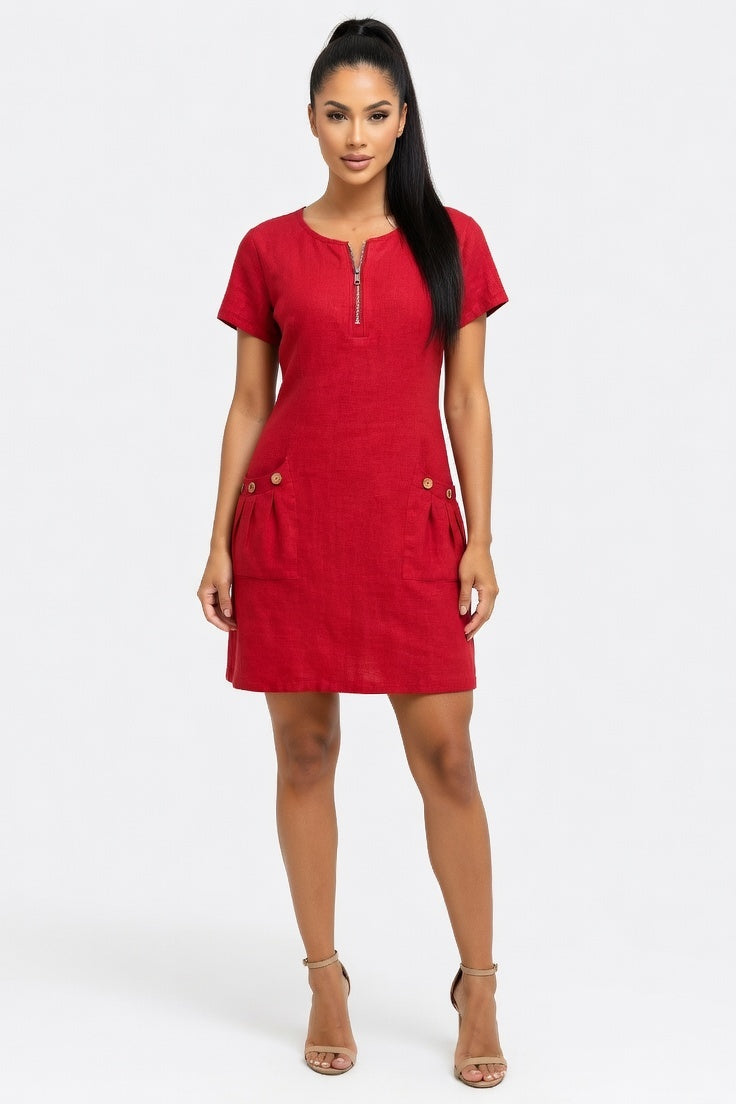 Zip Front Mini Dress — Red
