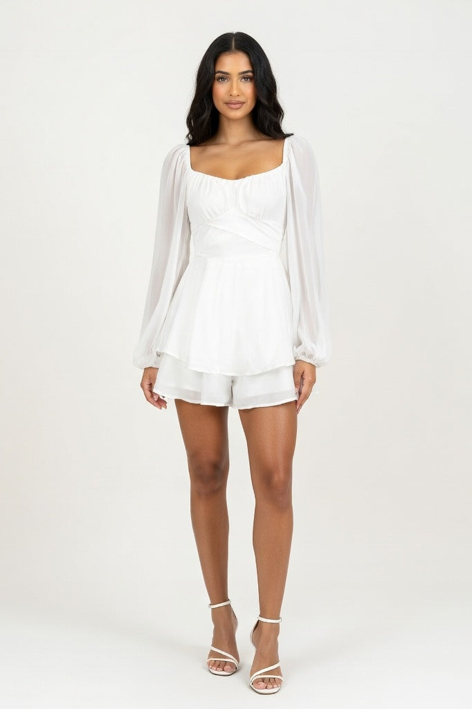 Ruffle Square Neck Jumpsuit — White