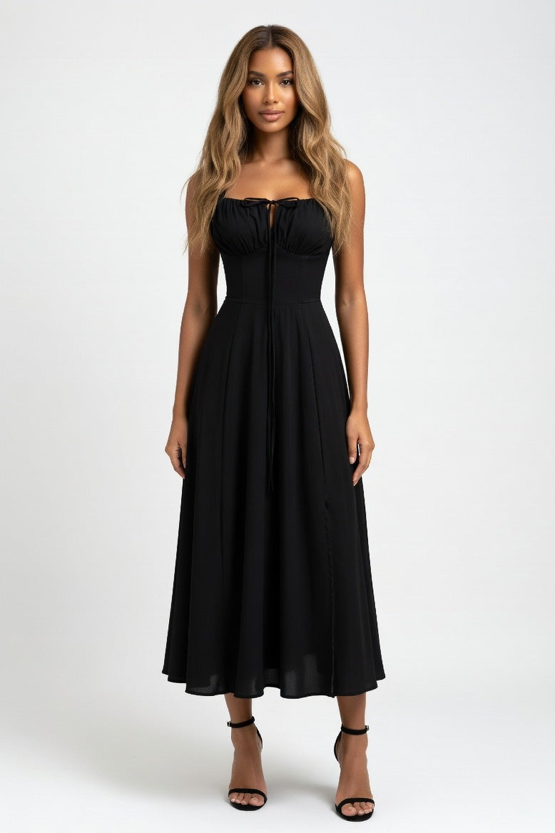 Printed Halter Maxi Dress — Black