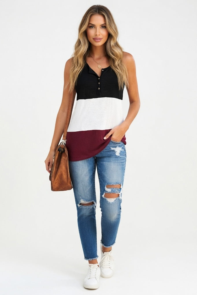 Contrast Collar Button Vest — Black
