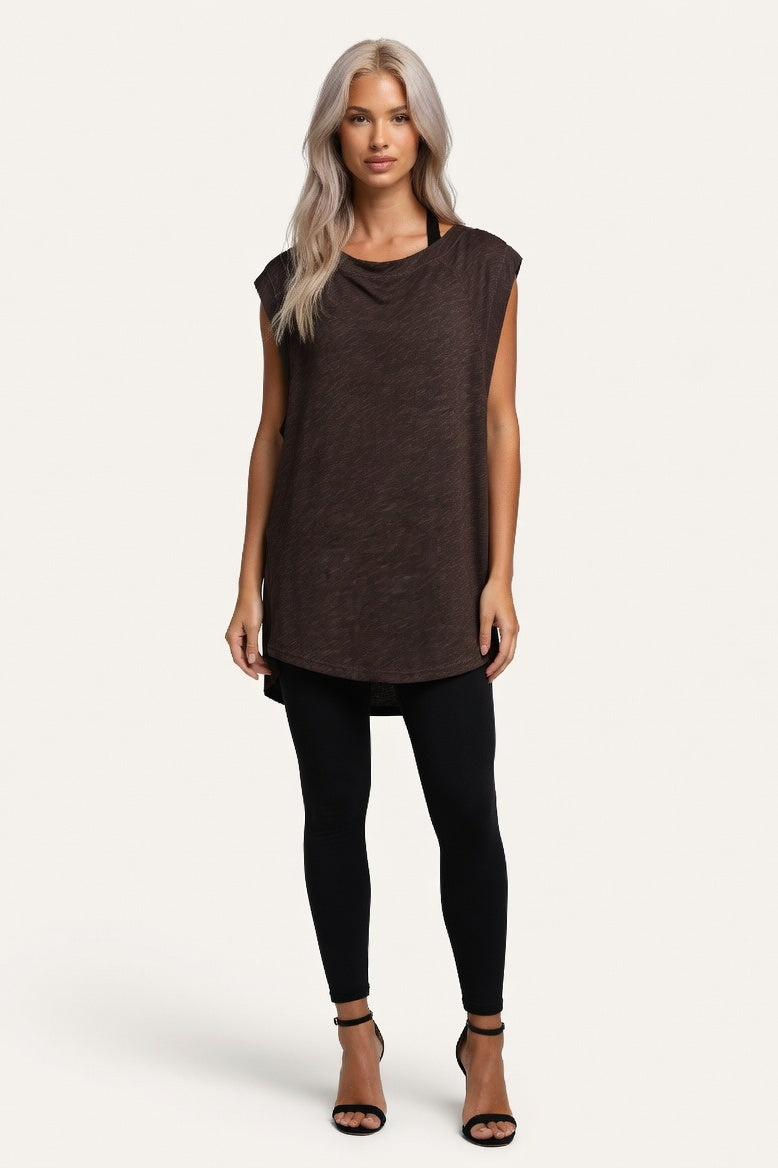 Ribbed Cotton Sleeveless Tank — Coffee Brown
