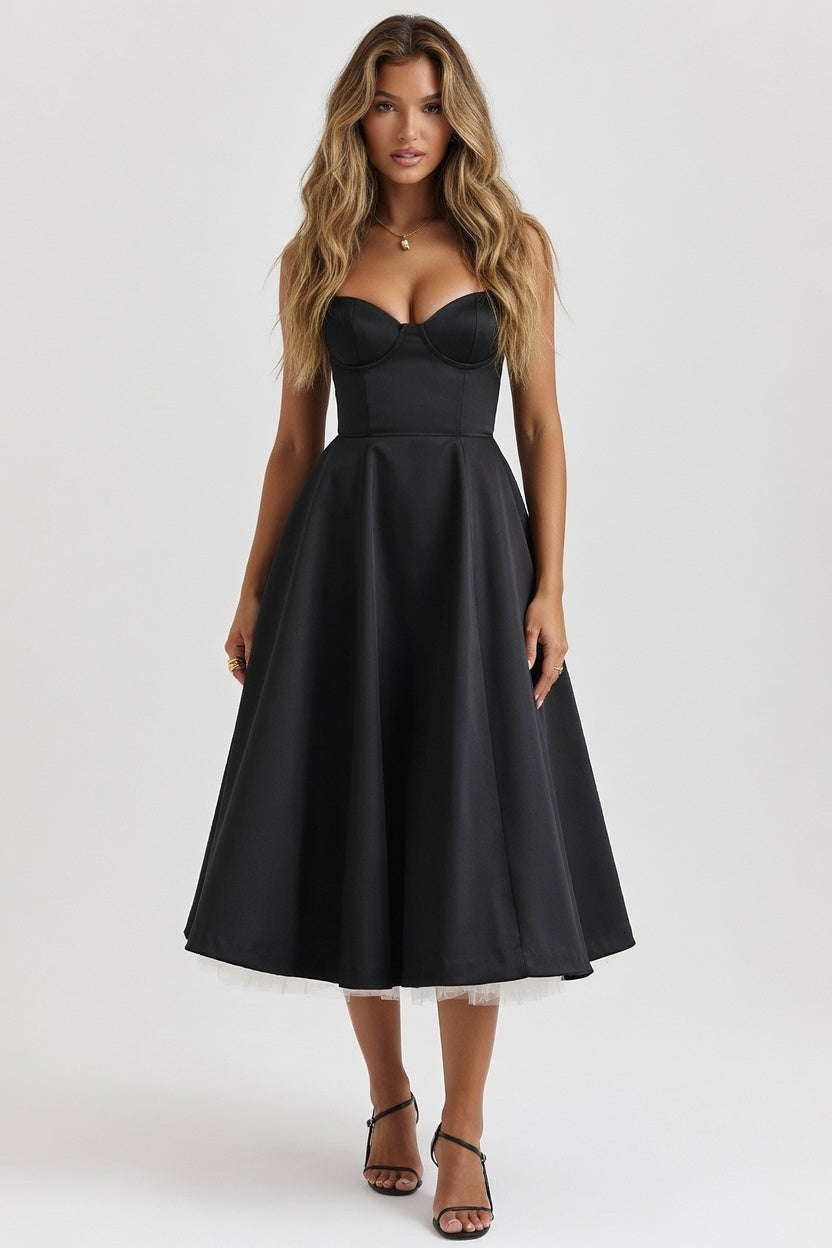 Mesh Double Layer Halter Dress — Black
