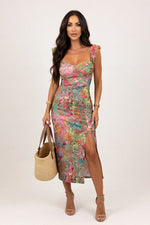 French Floral Halter Slip Dress — Green