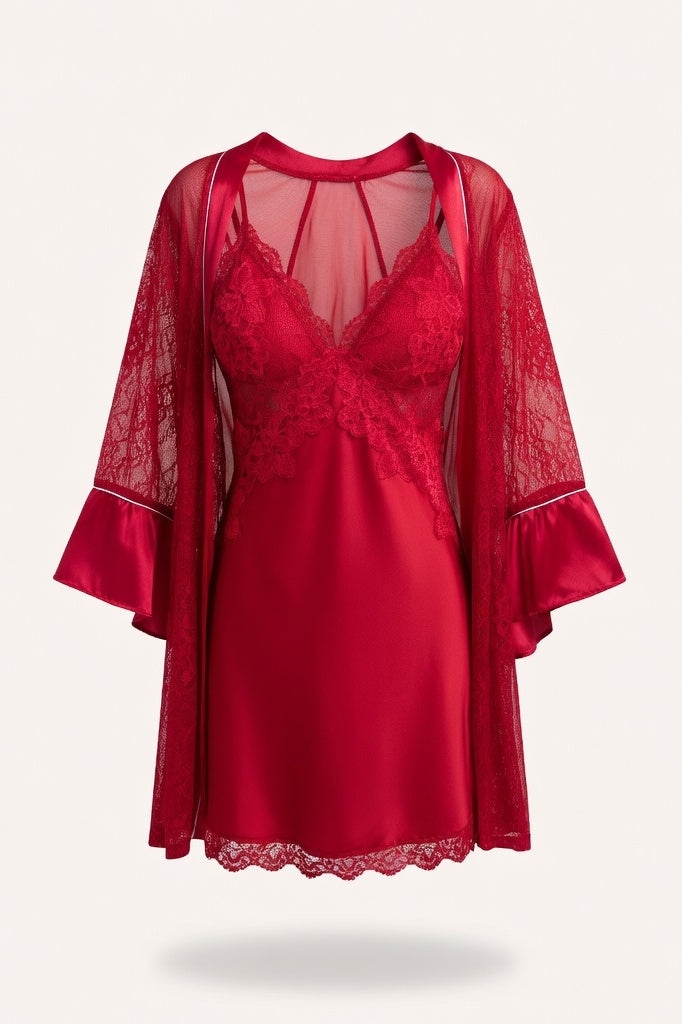 Lace Satin Cami Set — Burgundy