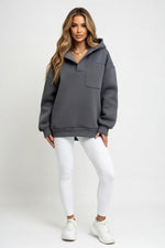 Hooded Sweatshirt with V-Tie Detail — Grey