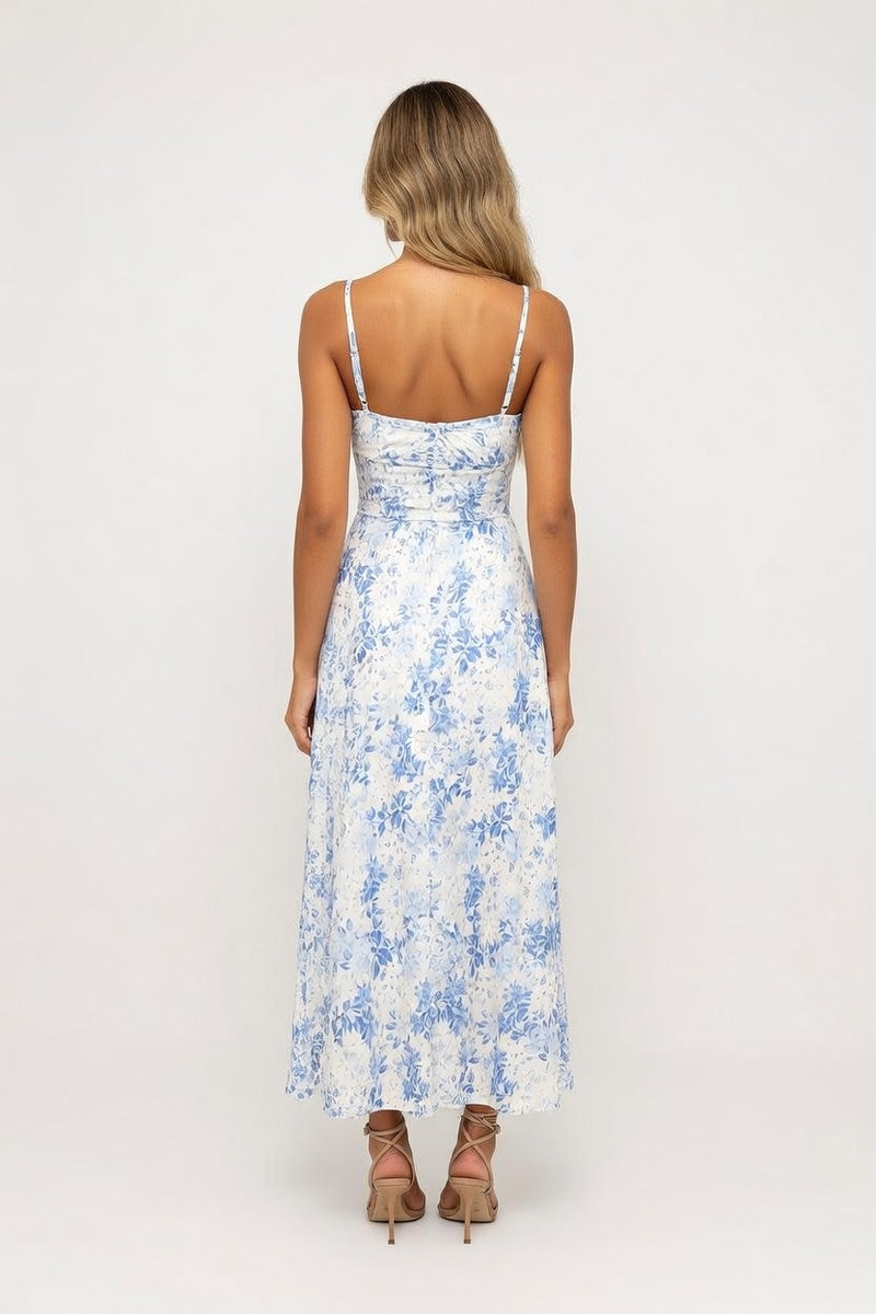 Floral Print Slit Midi Dress — back view