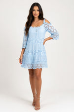 Lace Off-Shoulder Dress — Light Blue