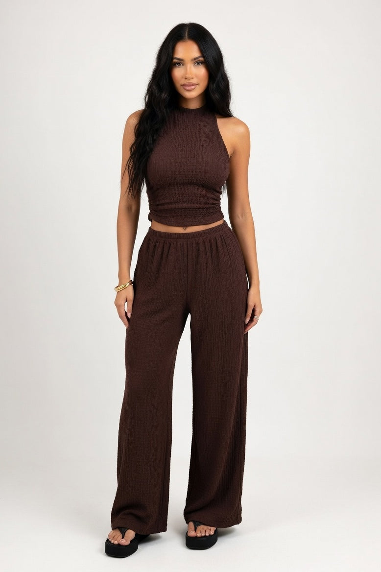 Vest & Wide Leg Trouser Co-ord — Coffee