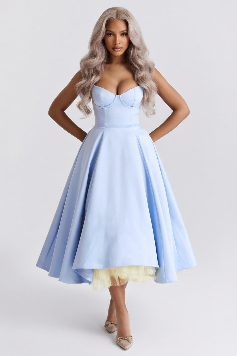 Mesh Double Layer Halter Dress — Light Blue