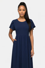 Petal Sleeve Midi Dress — Navy Blue