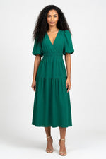 Deep V Puff Sleeve Maxi Dress — Green
