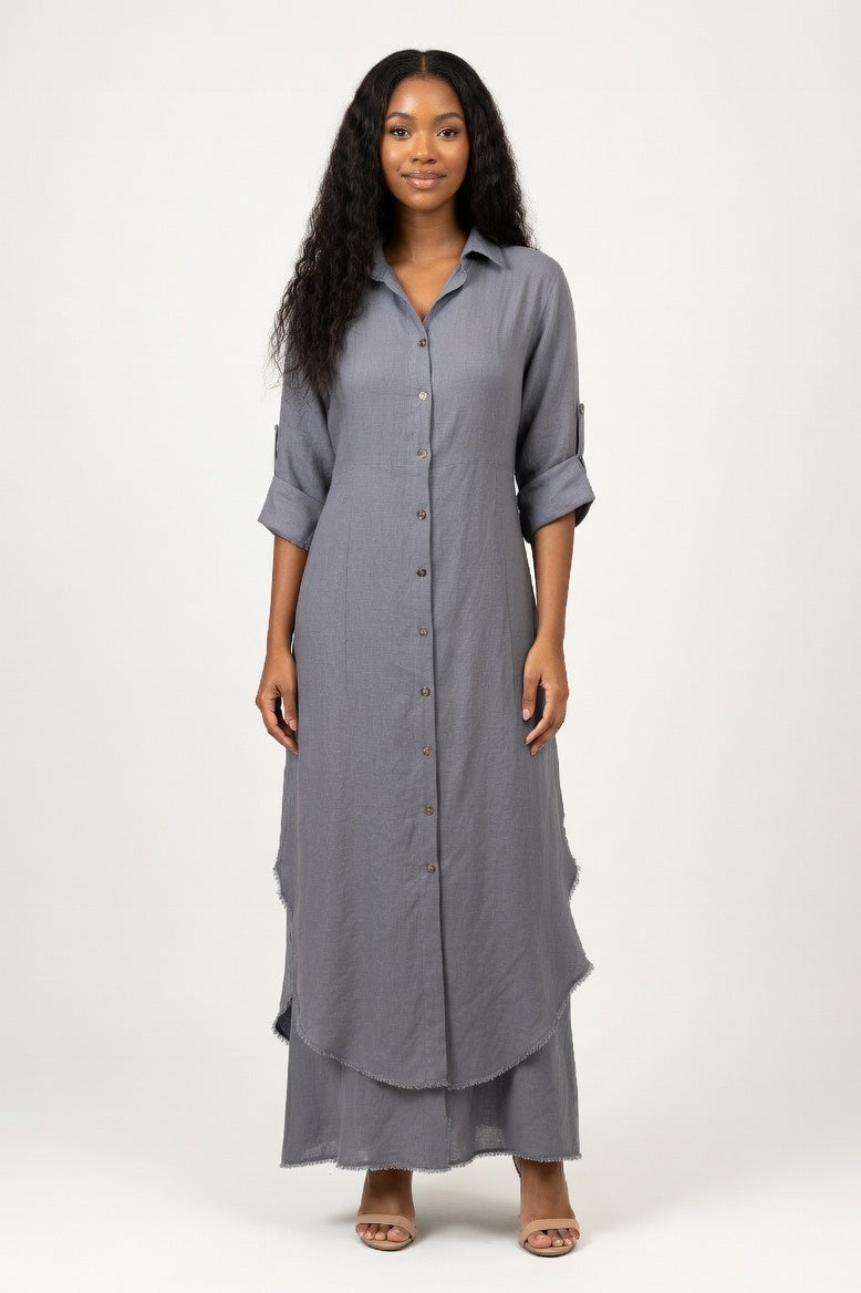 Cotton Linen Shirt & Wide Leg Trouser Co-ord — Dark Grey