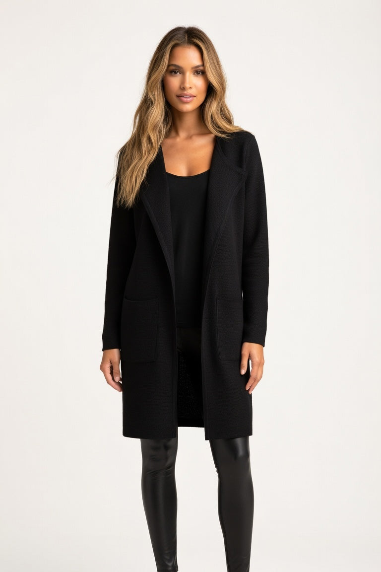 Tailored Wool-Blend Coat — Black