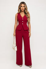 Sleeveless Vest & High-Waisted Trousers Co-ord — Red