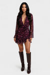 Floral Print Deep V Midi Dress