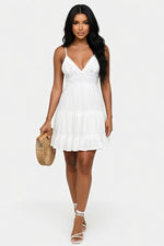 Lace Splice Suspender Dress — White