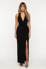 Deep V Halter Maxi Dress — Black