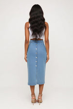 High Waist Slit Denim Skirt — back view
