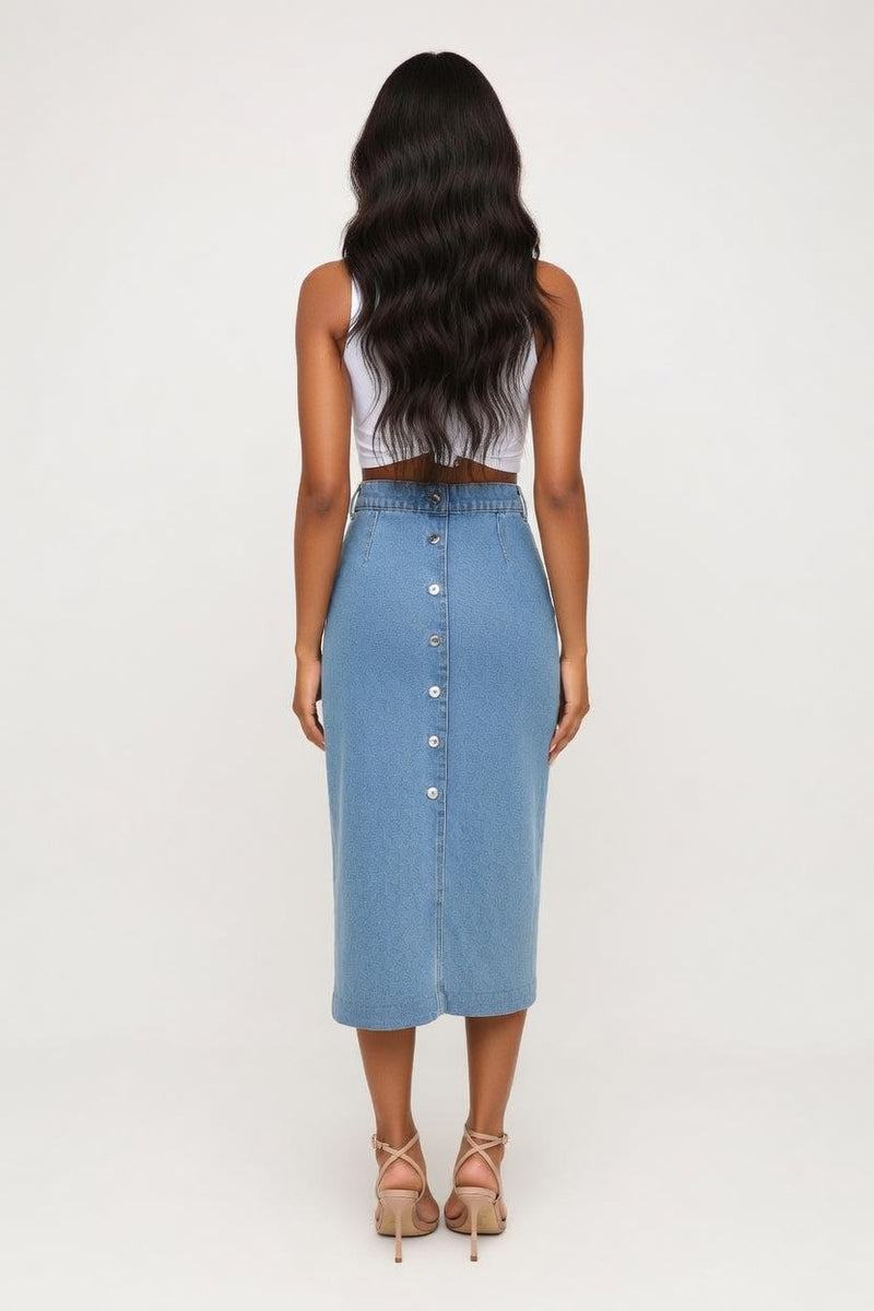 High Waist Slit Denim Skirt — back view