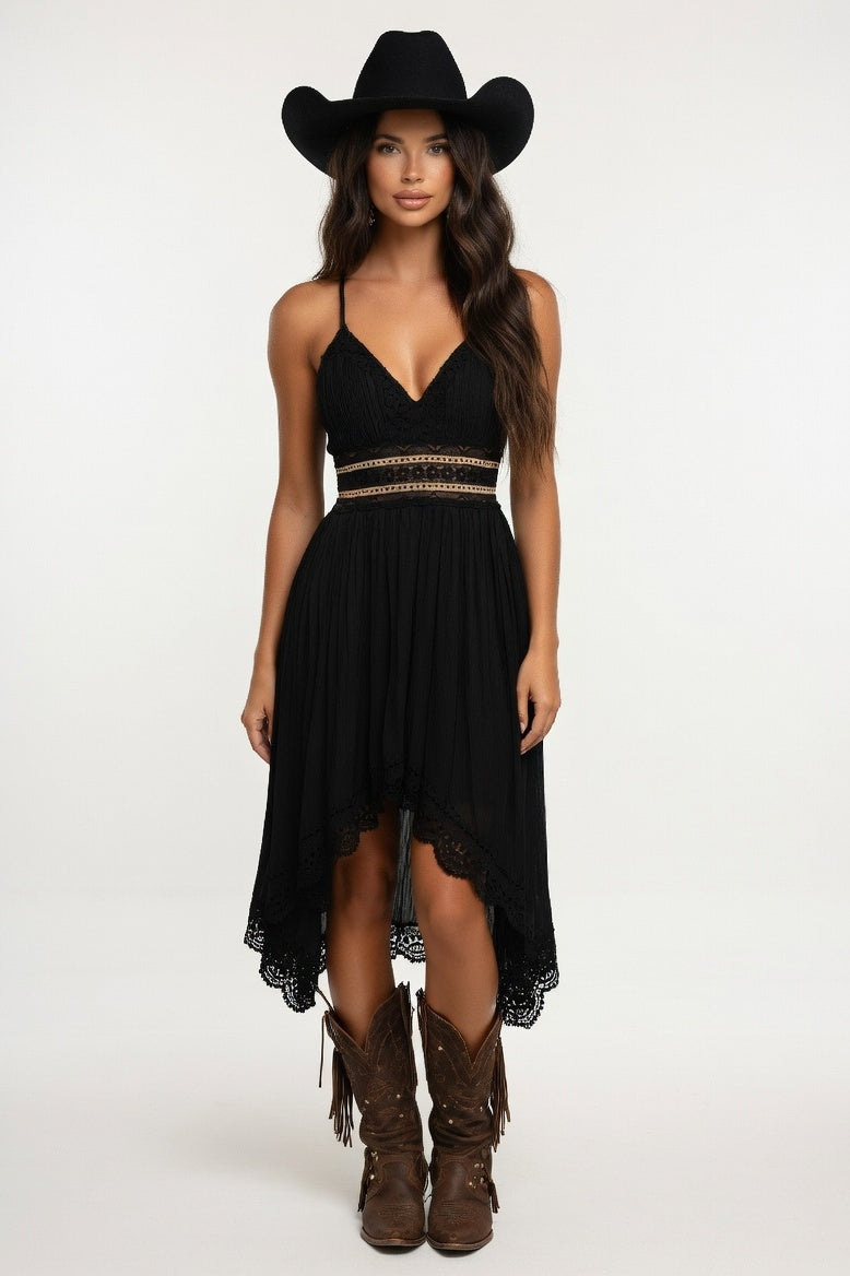 Lace Halter Mini Dress — Black