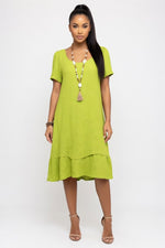 Double Layer Cotton Linen Dress — Green