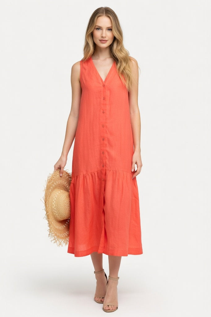 Cotton Halter Maxi Dress — Orange