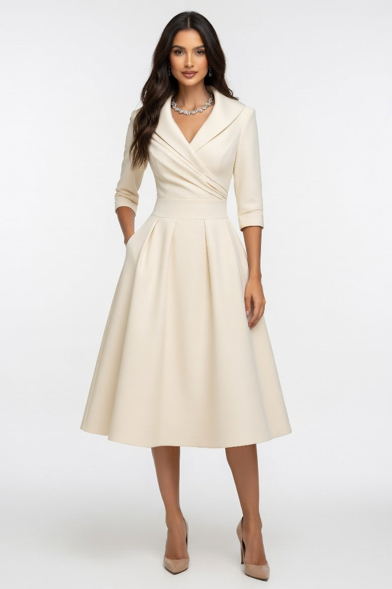Satin Waist-Tie Midi Dress — White