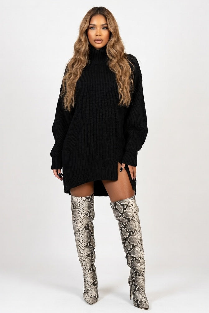Raglan Sleeve Sweater Dress — Black