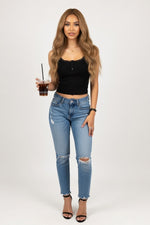 Ribbed Camisole with Built-in Bra — Black