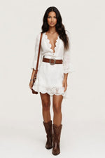 Lace Trim Bell Sleeve Midi Dress — front view