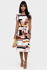 Printed Mini Dress with Belt — Black White